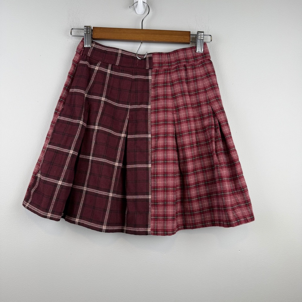 Hollister Y2K Pleated Plaid Mini Skirt Ultra High Rise Women XS Dark Academia